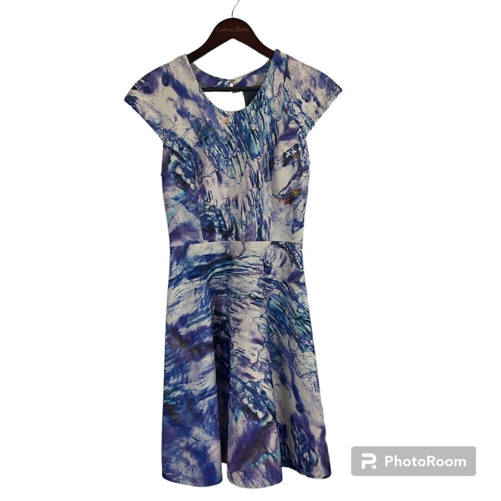 Gabriela Cadena Marbled Over Womens Dress Size 4 Cocktail Designer Cap Sleeve T1
